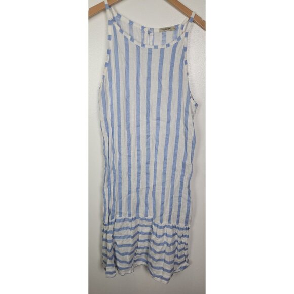 Lungo L'Arno Women's Sz. L Blue & White Stripe Linen Midi Tank Dress - Picture 1 of 5